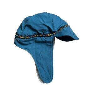 WinterGreen Blue Embroidered Floral Print Lined Hat Size Small